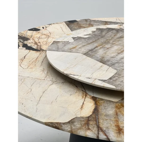 Patchwork Stone Round Table in ivory — in a room setting