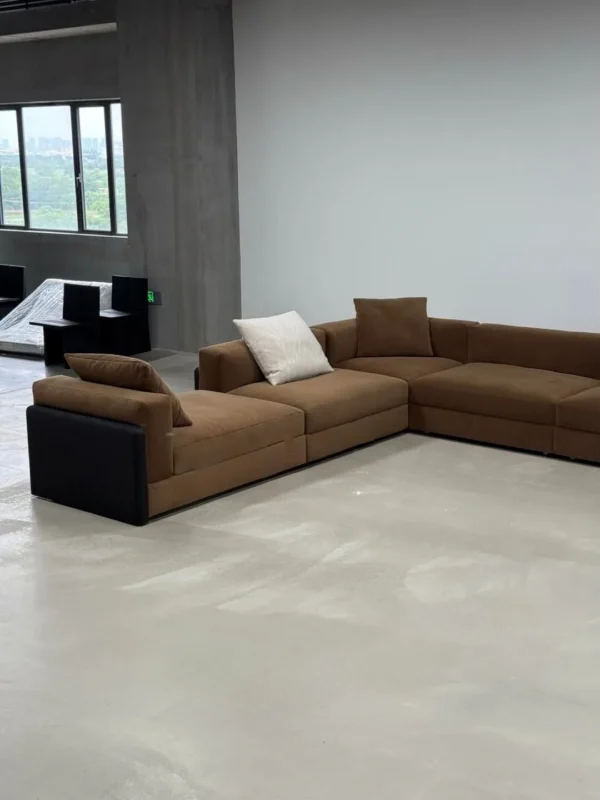 Modular Corner Sofa in Chocolate Mohair — in a room setting