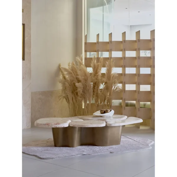 Pebble Landform Cream Marble Coffee Table Cluster in oatmeal — in a room setting