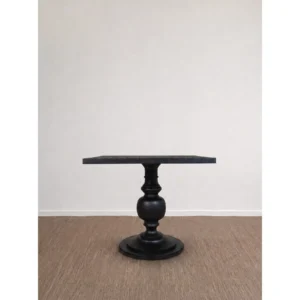 Inkstone Solid Wood Pedestal Table with Turned Old Wood Base in black — front view
