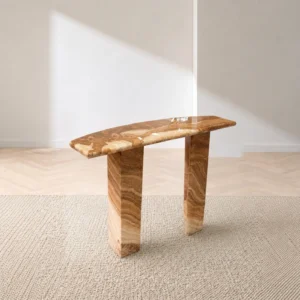 Persian Onyx Console Table with Rounded Slab Legs in rust — front view
