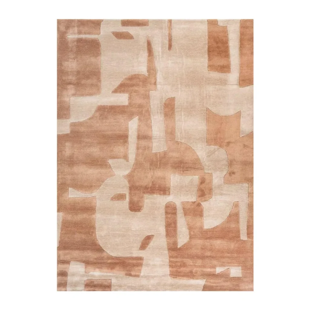 Abstract Cut-Out Rug in Terracotta and Sand — front view