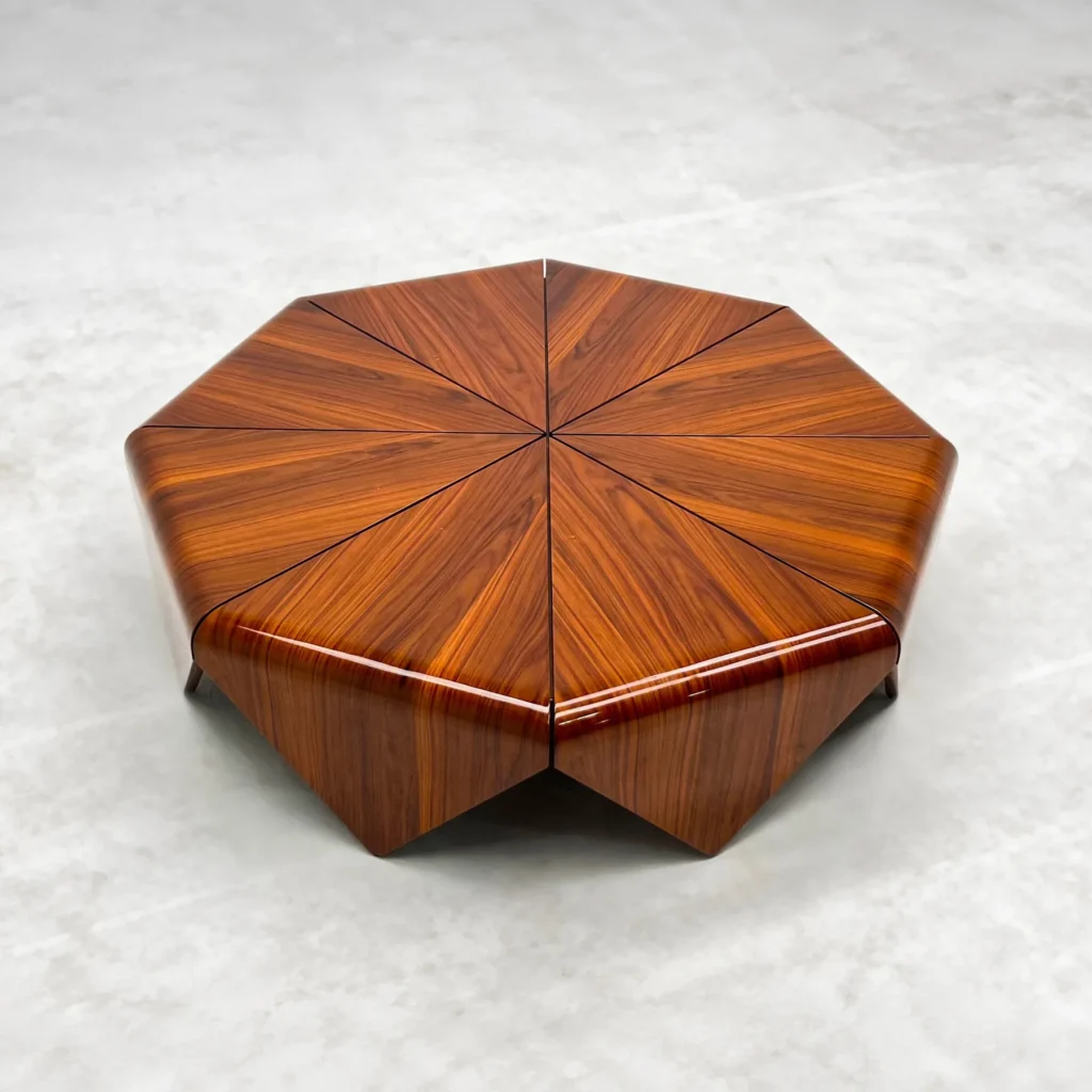 Petal Hexagonal Rosewood Veneer Coffee Table in clay — front view