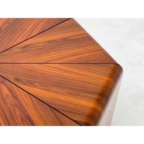 Petal Hexagonal Rosewood Veneer Coffee Table in clay — in a room setting