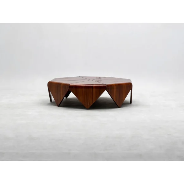 Petal Hexagonal Rosewood Veneer Coffee Table in clay — in a room setting