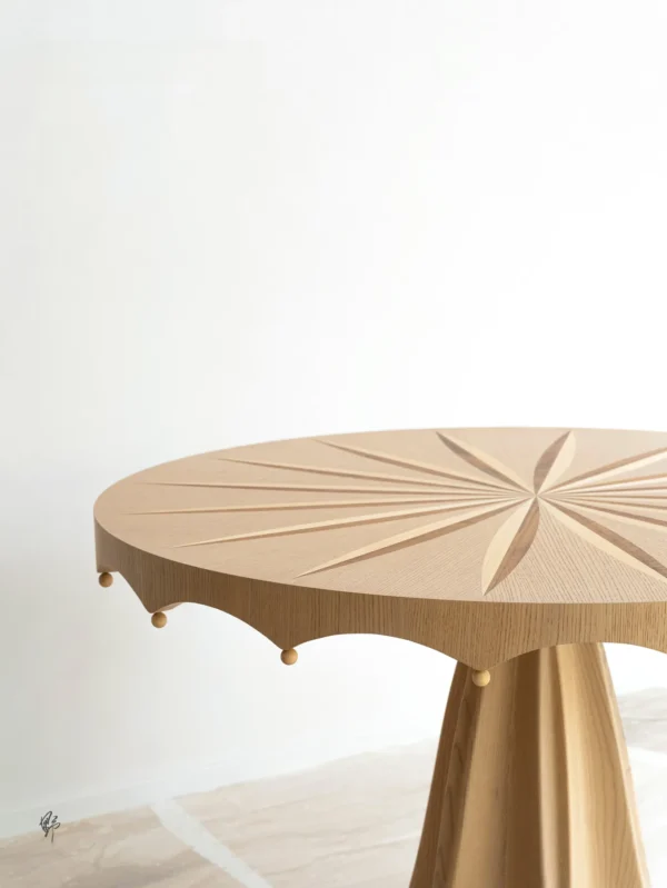 Petal Round Dining Table with Radiating Marquetry in sand — detail