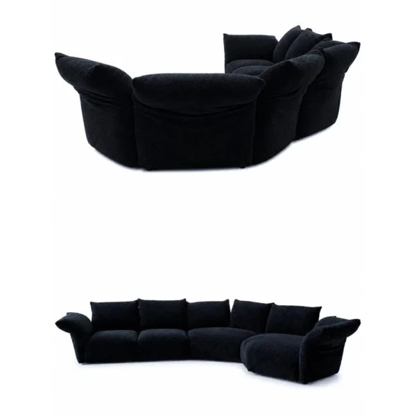 Petal Modular Sofa in Ink Blue with Steel-Framed Curved Arms — in a room setting