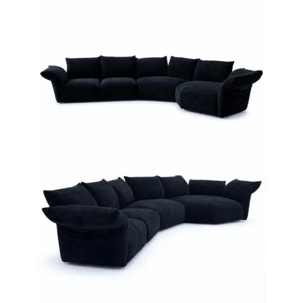 Petal Modular Sofa in Ink Blue with Steel-Framed Curved Arms — in a room setting