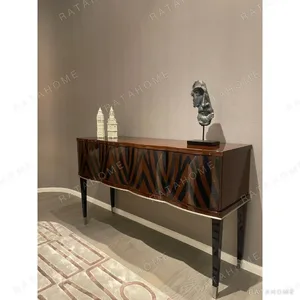 Peyton Zebra-Marquetry Sideboard with Faceted Doors in clay — in a room setting