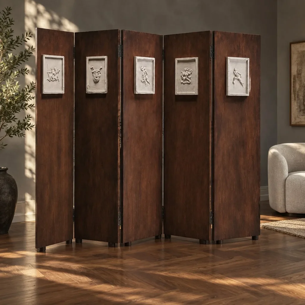 Plaster Relief Neo-Classical Folding Screen in clay — front view