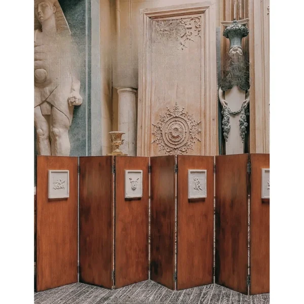 Plaster Relief Neo-Classical Folding Screen in clay — in a room setting