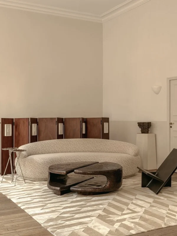 Plaster Relief Neo-Classical Folding Screen in clay — in a room setting