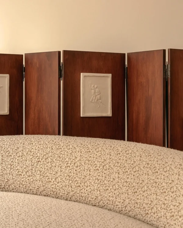 Plaster Relief Neo-Classical Folding Screen in clay — in a room setting