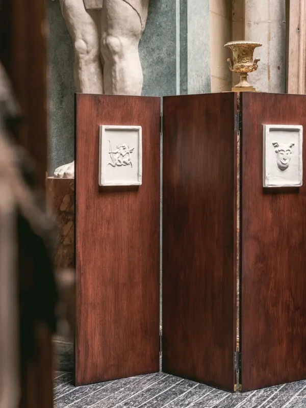 Plaster Relief Neo-Classical Folding Screen in clay — in a room setting