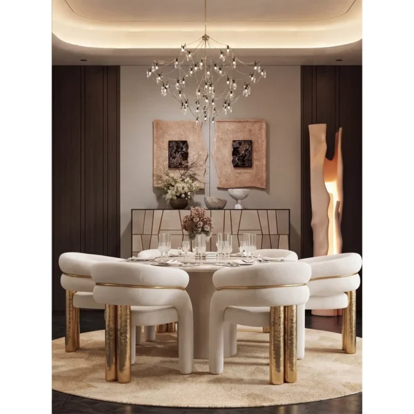 Vespera Cream Teddy Tub Chair with Gold Trim on Brass Legs in oatmeal — in a room setting