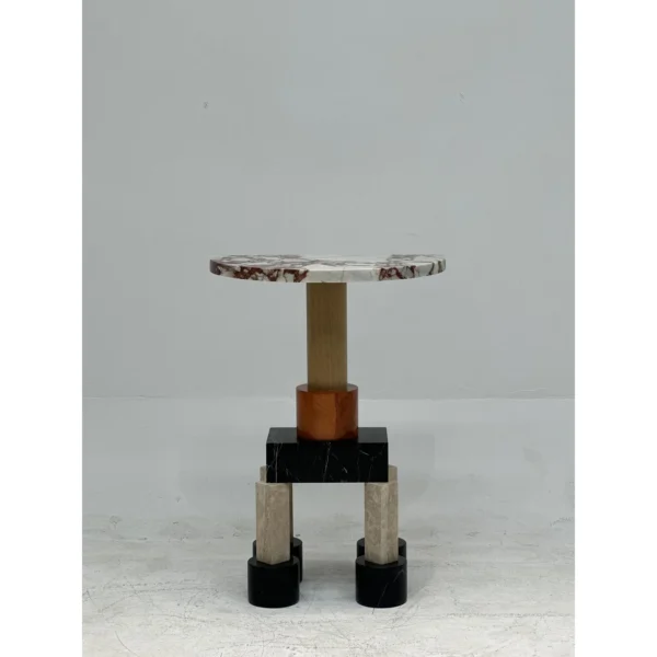Playful Stacked Marble Side Table in Mixed Stones — in a room setting