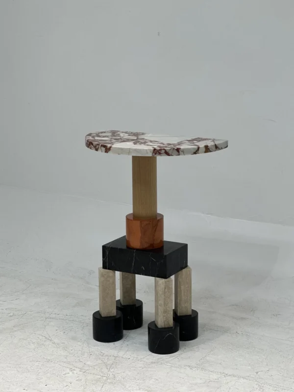 Playful Stacked Marble Side Table in Mixed Stones — in a room setting