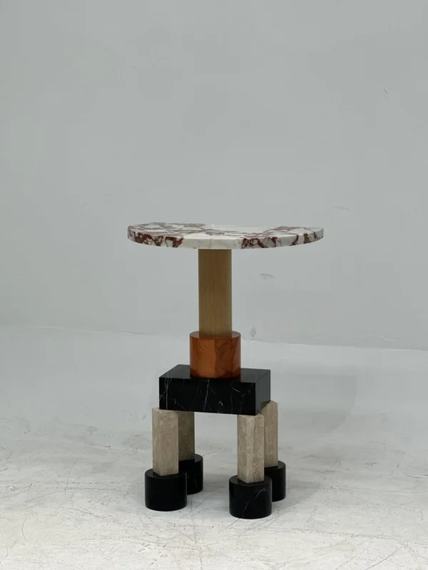 Playful Stacked Marble Side Table in Mixed Stones — in a room setting