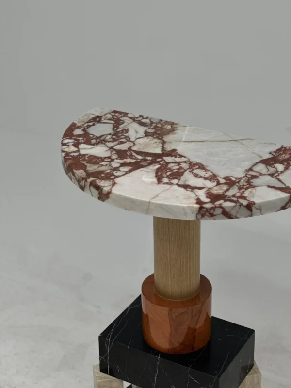 Playful Stacked Marble Side Table in Mixed Stones — in a room setting