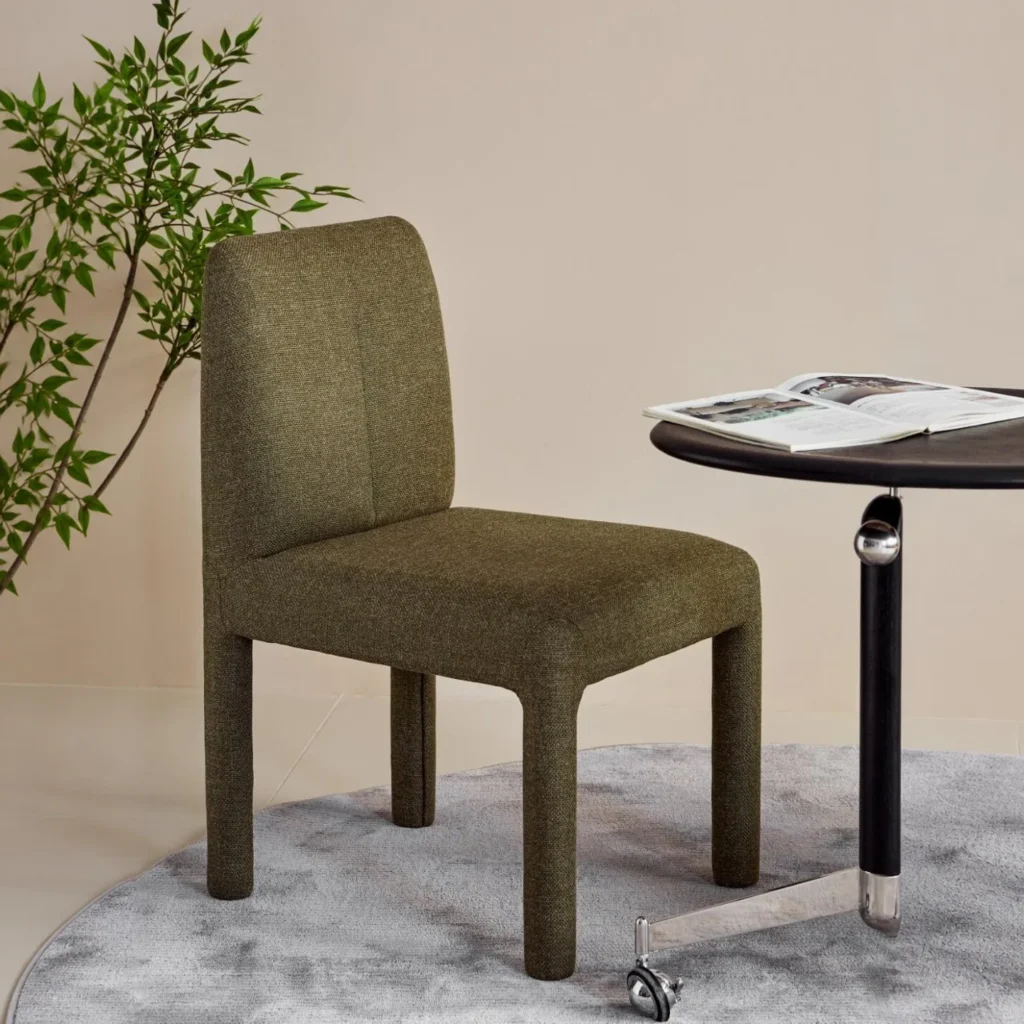 Plum Fully Upholstered Armless Chair in Olive Green — front view