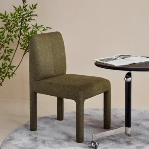 Plum Fully Upholstered Armless Chair in Olive Green — front view