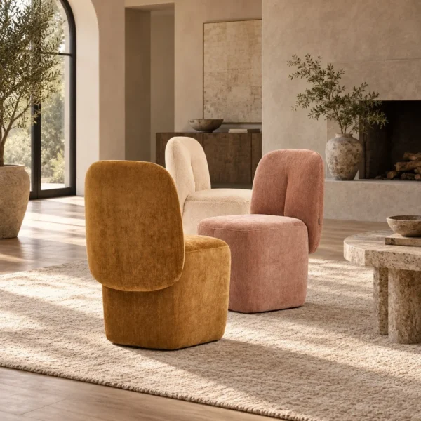 Plum Rounded Vanity Chair in Chenille — in a room setting