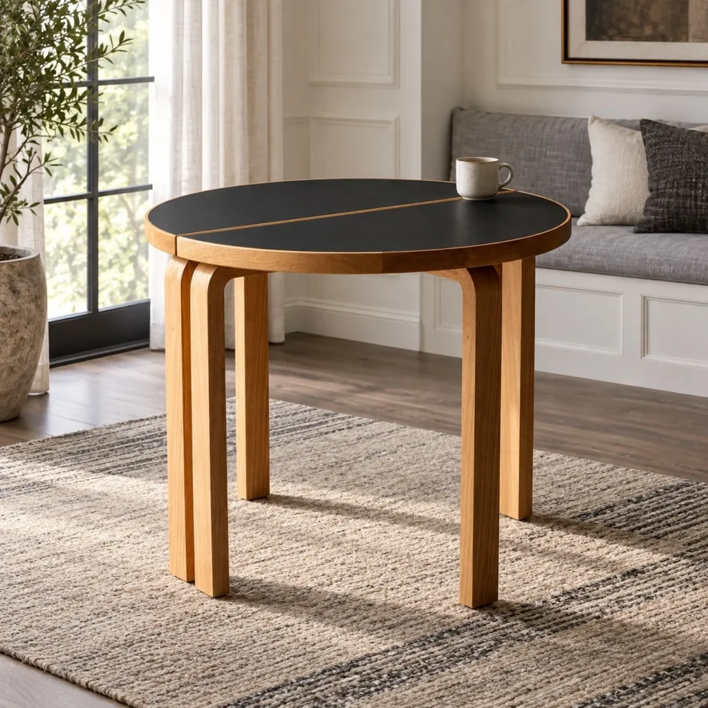 Two-Half Round Table with Black Top and Bentwood Legs in black — front view