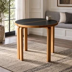 Two-Half Round Table with Black Top and Bentwood Legs in black — front view
