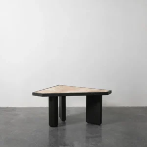 Polygonal Marble-Inset Low Table on Black Wood Legs in black — front view