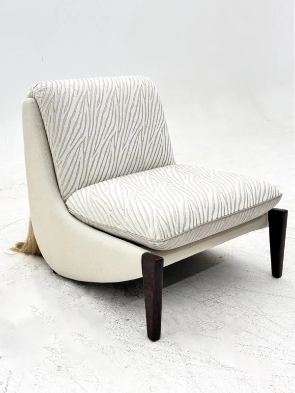 Ponytail Armless Lounge Chair in Cream Textured Fabric — in a room setting
