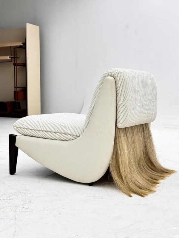 Ponytail Armless Lounge Chair in Cream Textured Fabric — in a room setting