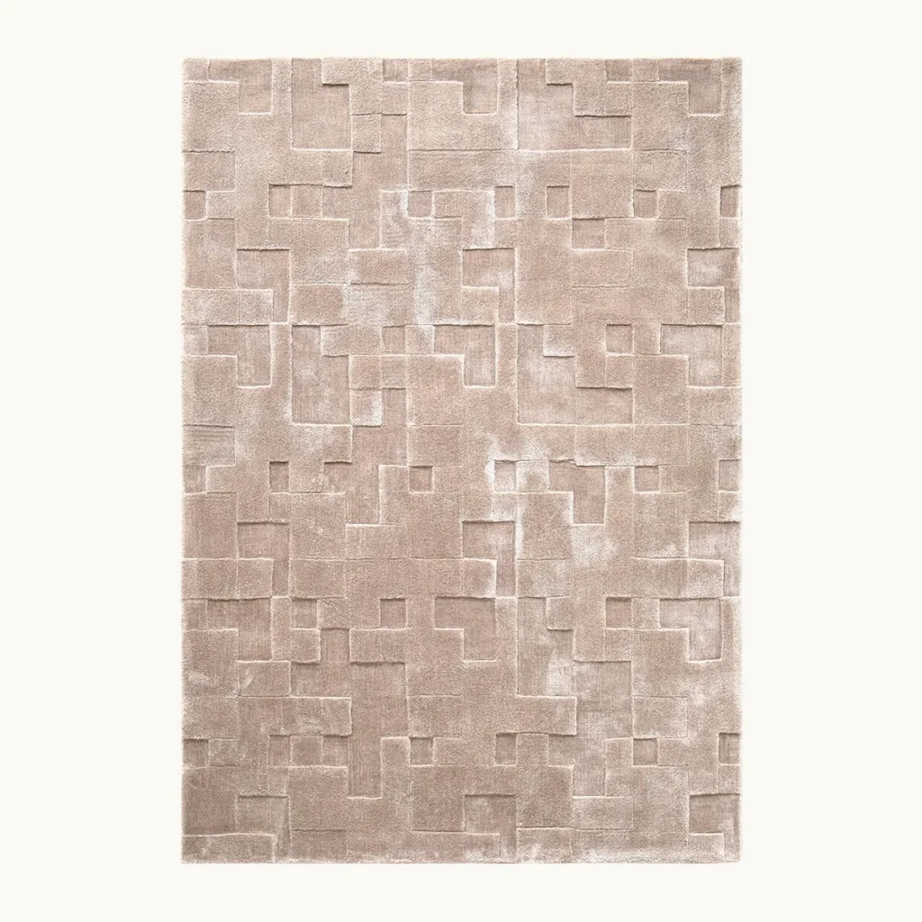 Blush Geometric Block Relief Rug in rose stone — front view