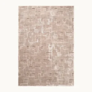 Blush Geometric Block Relief Rug in rose stone — front view