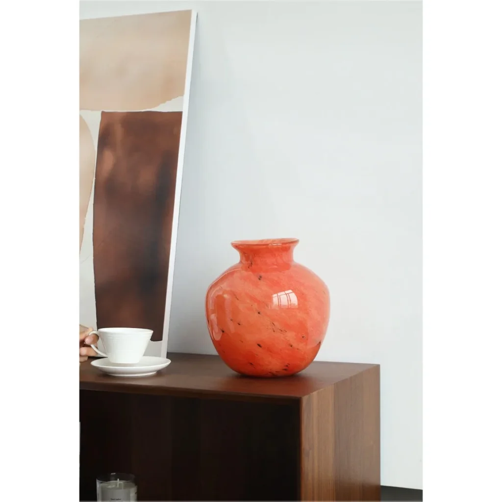 Planet Glass Vase in Orange, Blue, Rainbow or Teal, Medium — in a room setting