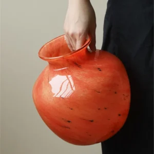Planet Glass Vase in Orange, Blue, Rainbow or Teal, Medium — in a room setting