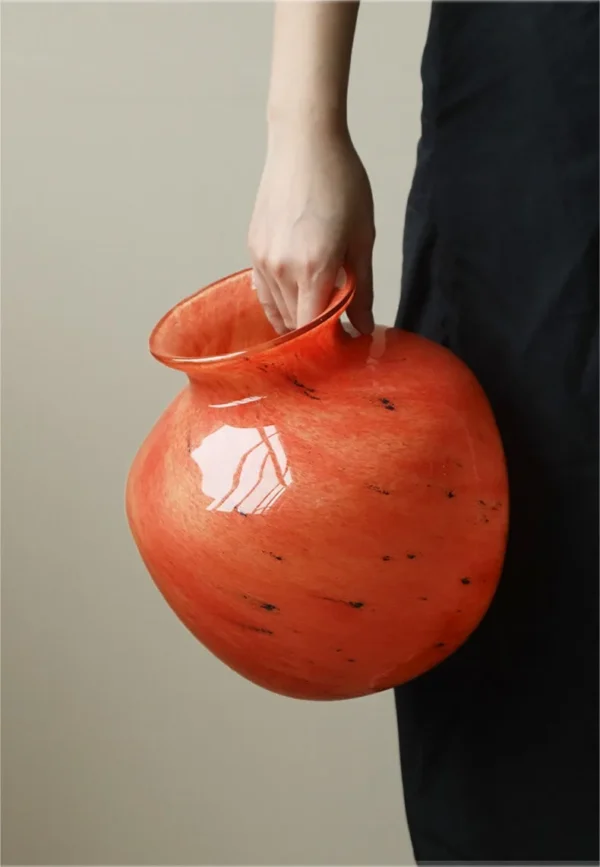 Planet Glass Vase in Orange, Blue, Rainbow or Teal, Medium — in a room setting