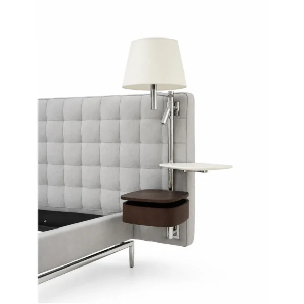 Grid-Tufted Bed with Floating Nightstands in slate — in a room setting