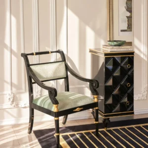 Presley Black Lacquer and Gold Neoclassical Armchair in black — front view