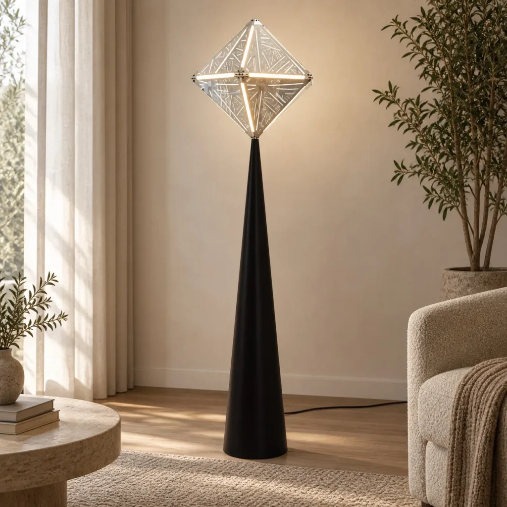 Prism Diamond Floor Lamp on Black Cone Base in black — front view