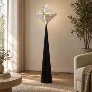 Prism Diamond Floor Lamp on Black Cone Base in black — front view