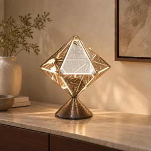 Prism Flat Diamond Table Lamp in Smoked Glass and Chrome — front view