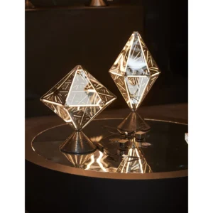 Prism Flat Diamond Table Lamp in Smoked Glass and Chrome — in a room setting