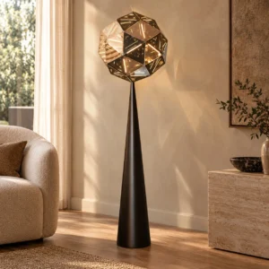 Prism Globe Floor Lamp on Black Cone Base in black — front view