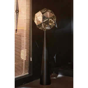 Prism Globe Floor Lamp on Black Cone Base in black — in a room setting