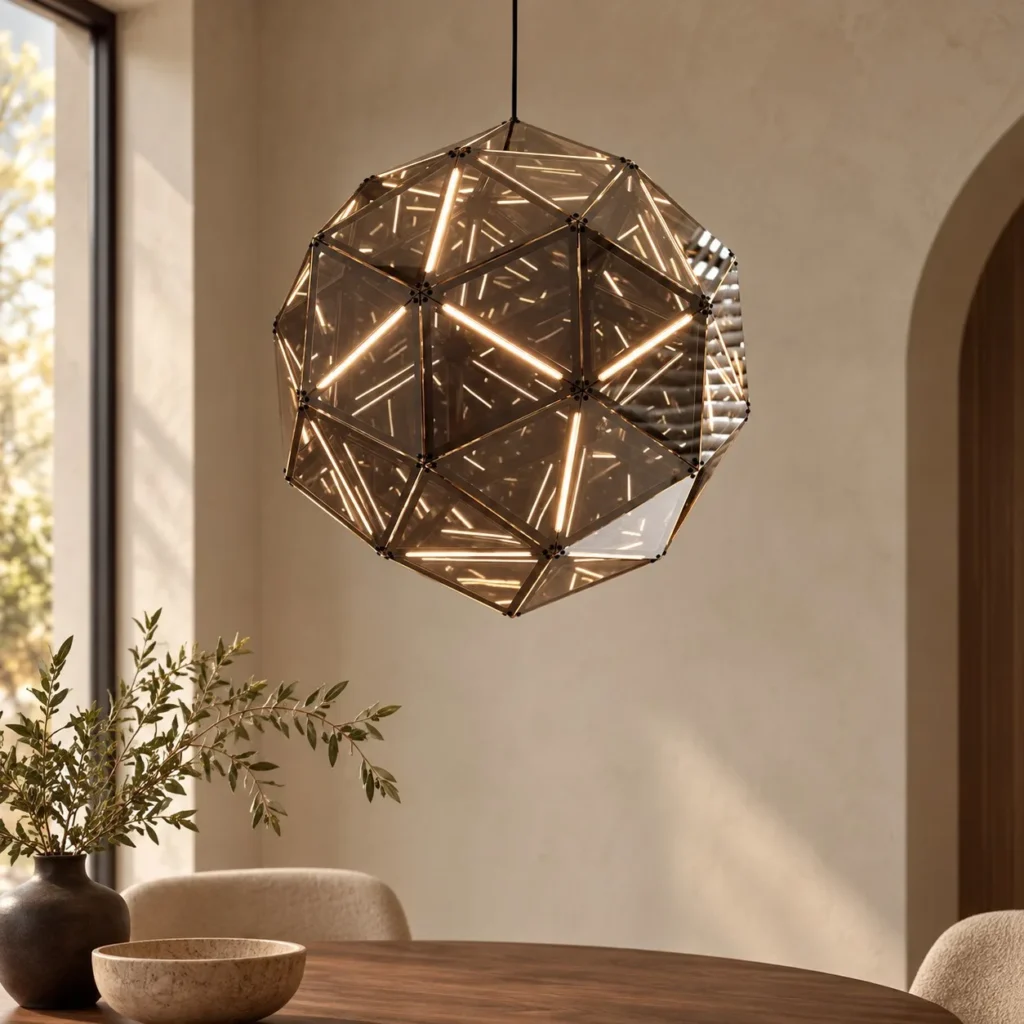 Prism Globe Pendant Light in Faceted Glass, Three Sizes — front view