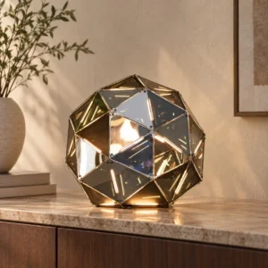 Prism Globe Table Lamp in Smoked Glass, Short Base — front view