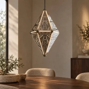 Prism Long Diamond Pendant Light in silver — front view