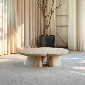 Petal Three-Piece Round Coffee Table in natural oak — front view