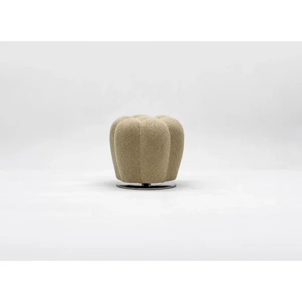 Pumpkin Bouclé Swivel Sofa Stool on Metal Base in sand — in a room setting