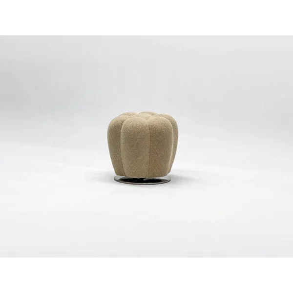 Pumpkin Bouclé Swivel Sofa Stool on Metal Base in sand — in a room setting
